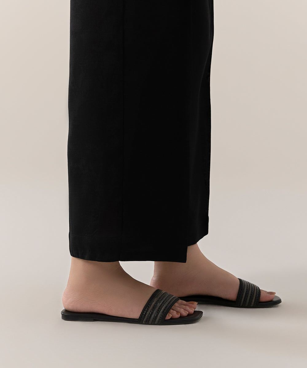 Women's Intermix Pret Raw Silk Plain Black Trousers
