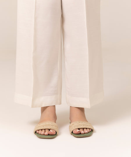 Women's Intermix Pret Raw Silk Plain White Culottes