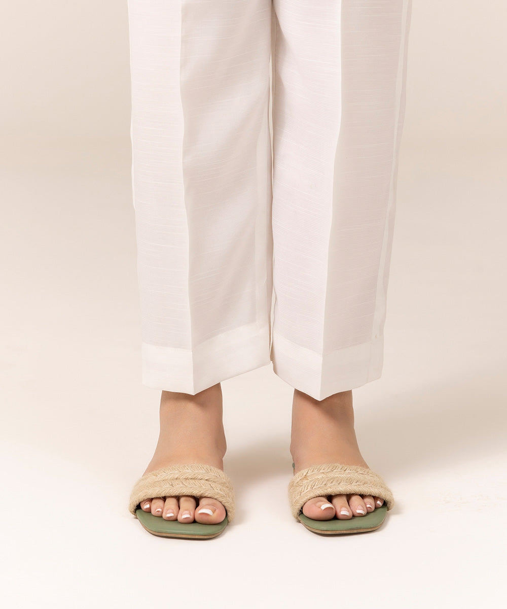 Off white cotton pant,straight Pakistani cigarette trousers