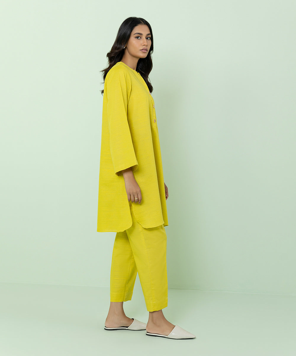 Women's Pret Khaddar Solid Yellow Boxy Shirt