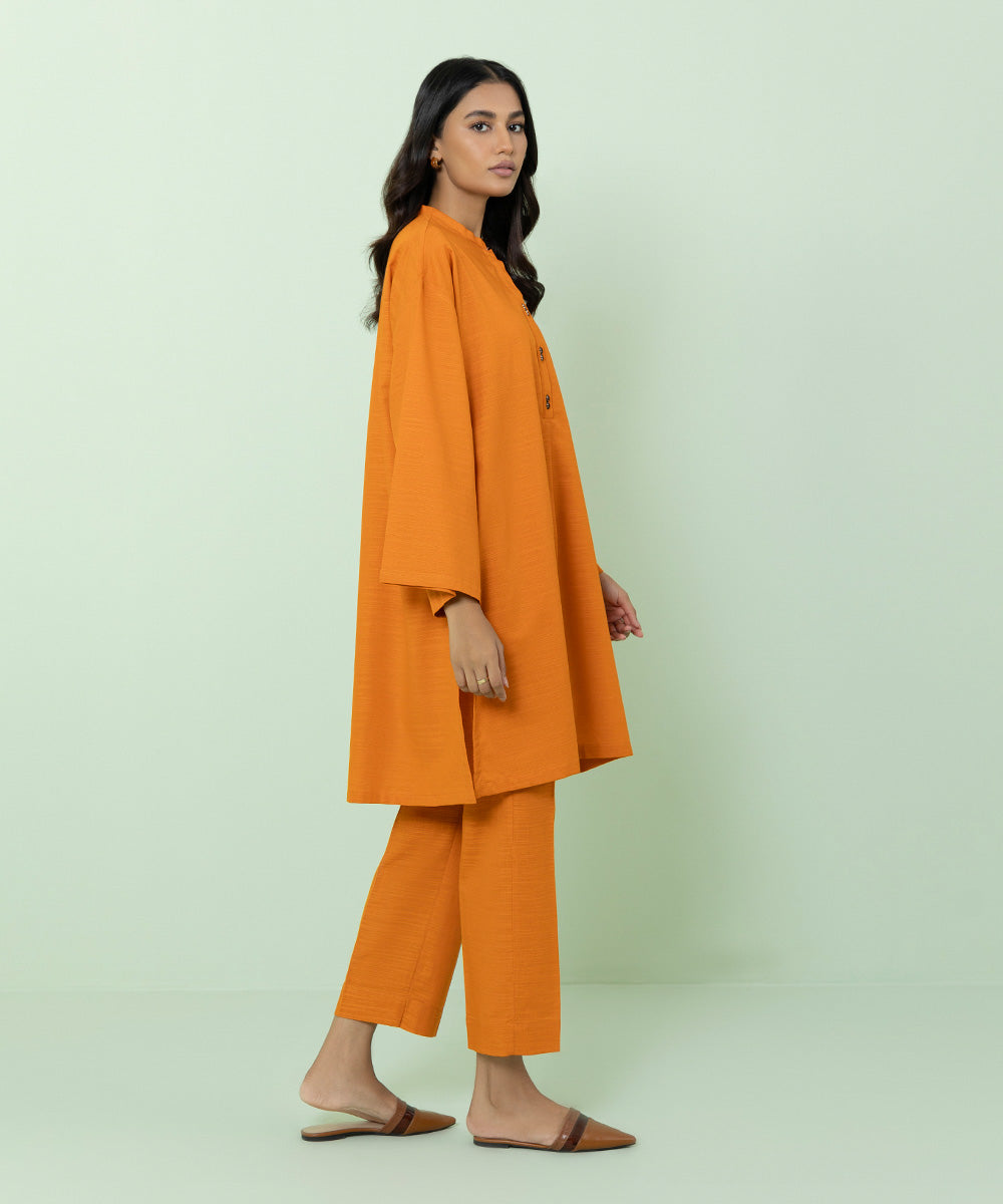 Women's Pret Khaddar Solid Orange Boxy Shirt