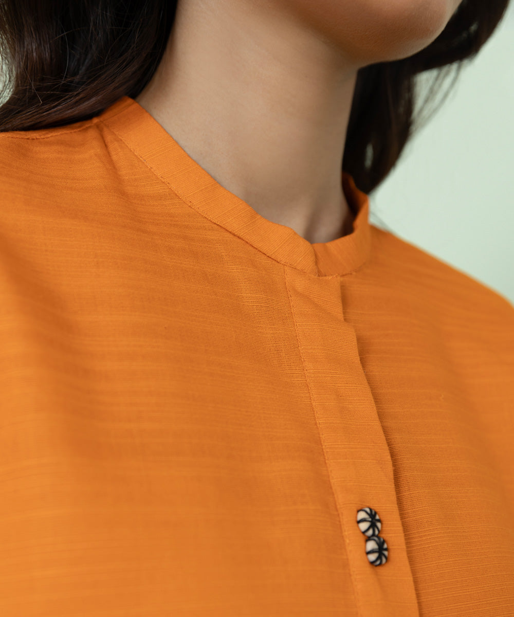 Women's Pret Khaddar Solid Orange Boxy Shirt