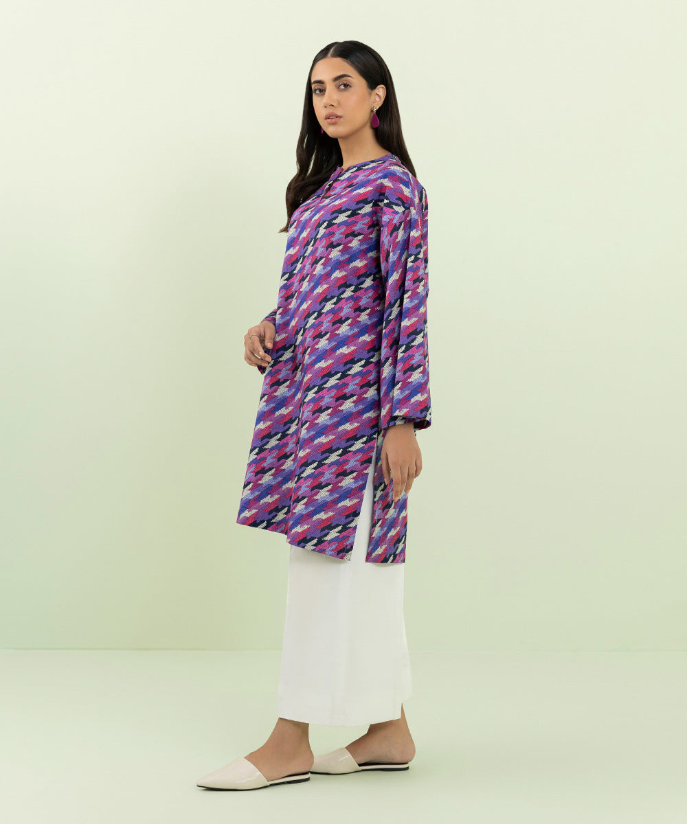 Women's Pret Khaddar Printed Purple Straight Shirt