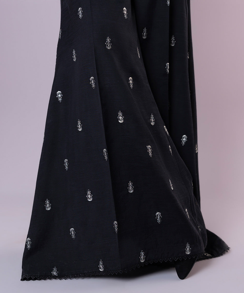 Women's Pret Viscose Raw Silk Embroidered Black Sharara