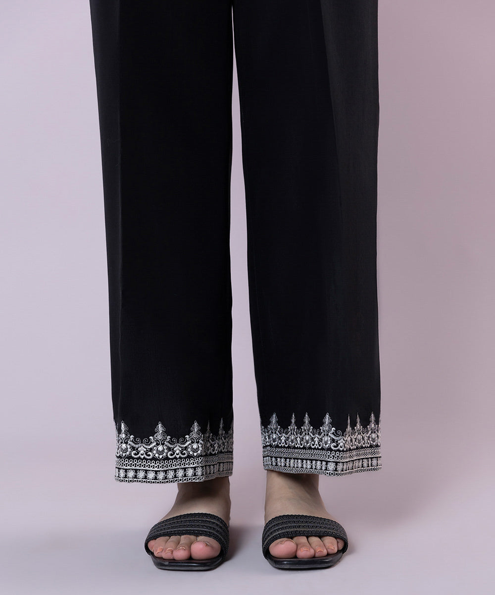Embroidered Raw Silk Pants