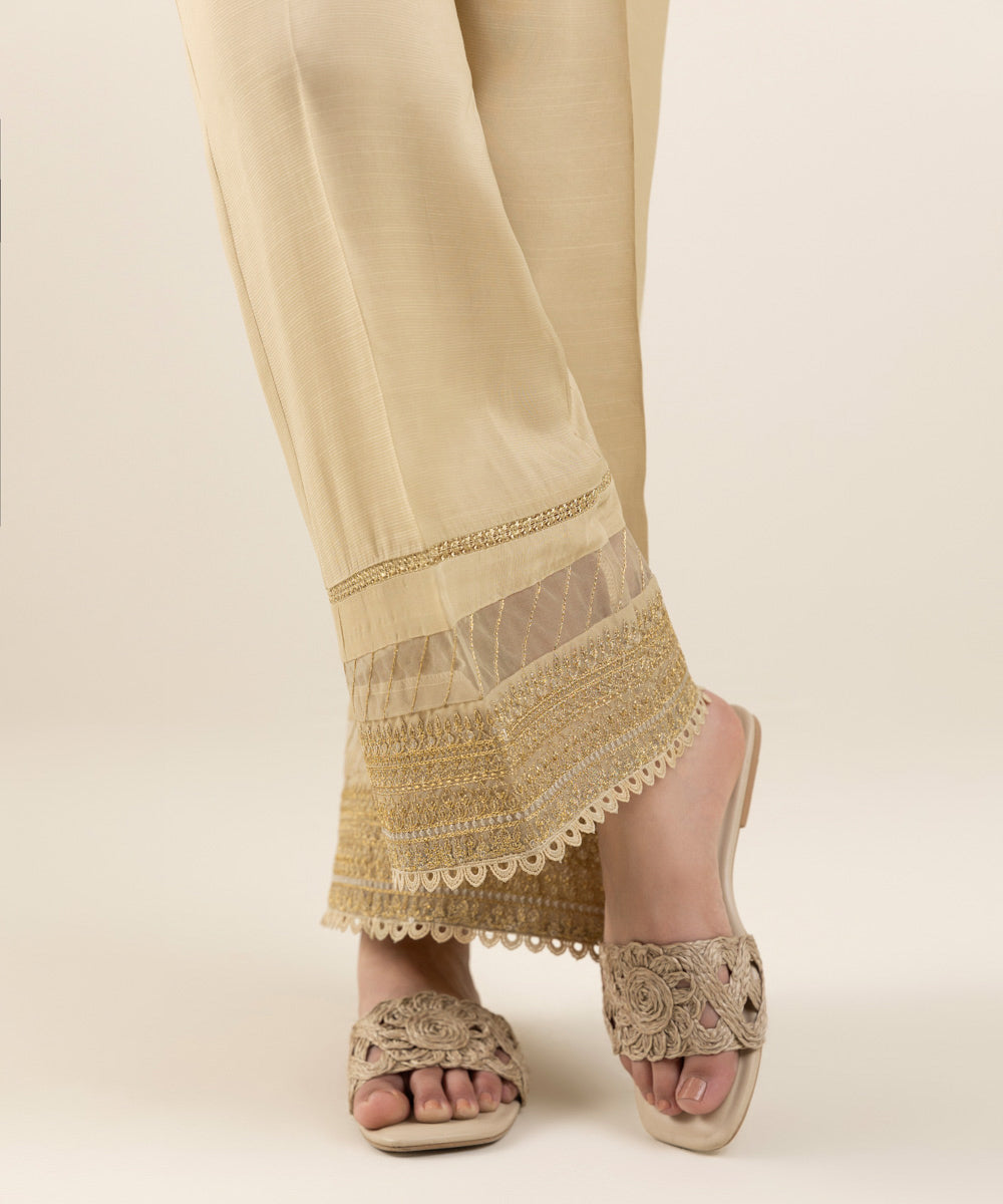Embroidered Raw Silk Culottes
