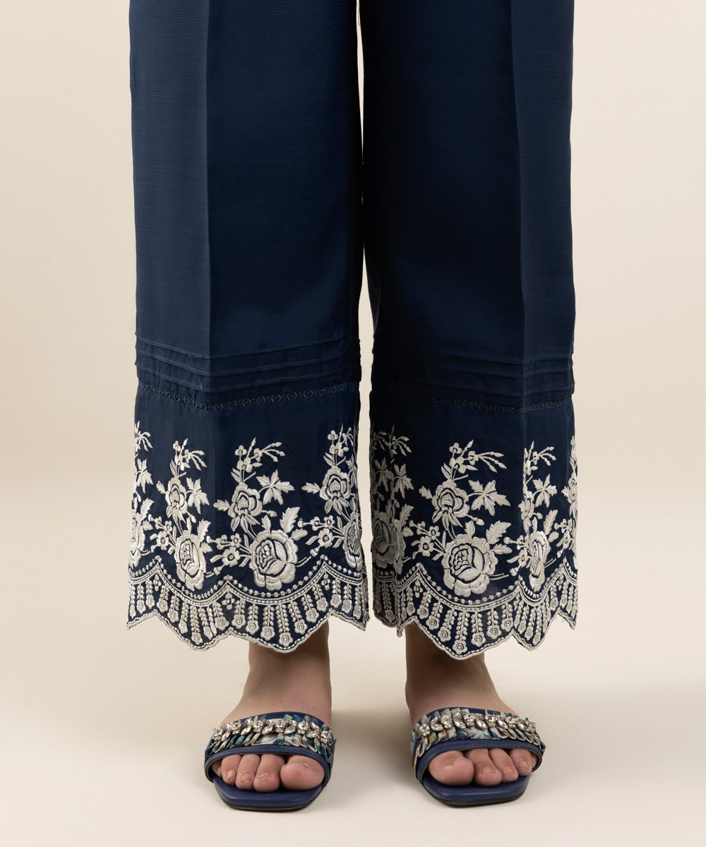 Women's Pret Viscose Raw Silk Blue Dyed Culottes