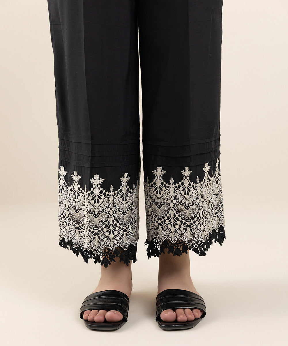 Women's Pret Viscose Raw Silk Black Dyed Culottes