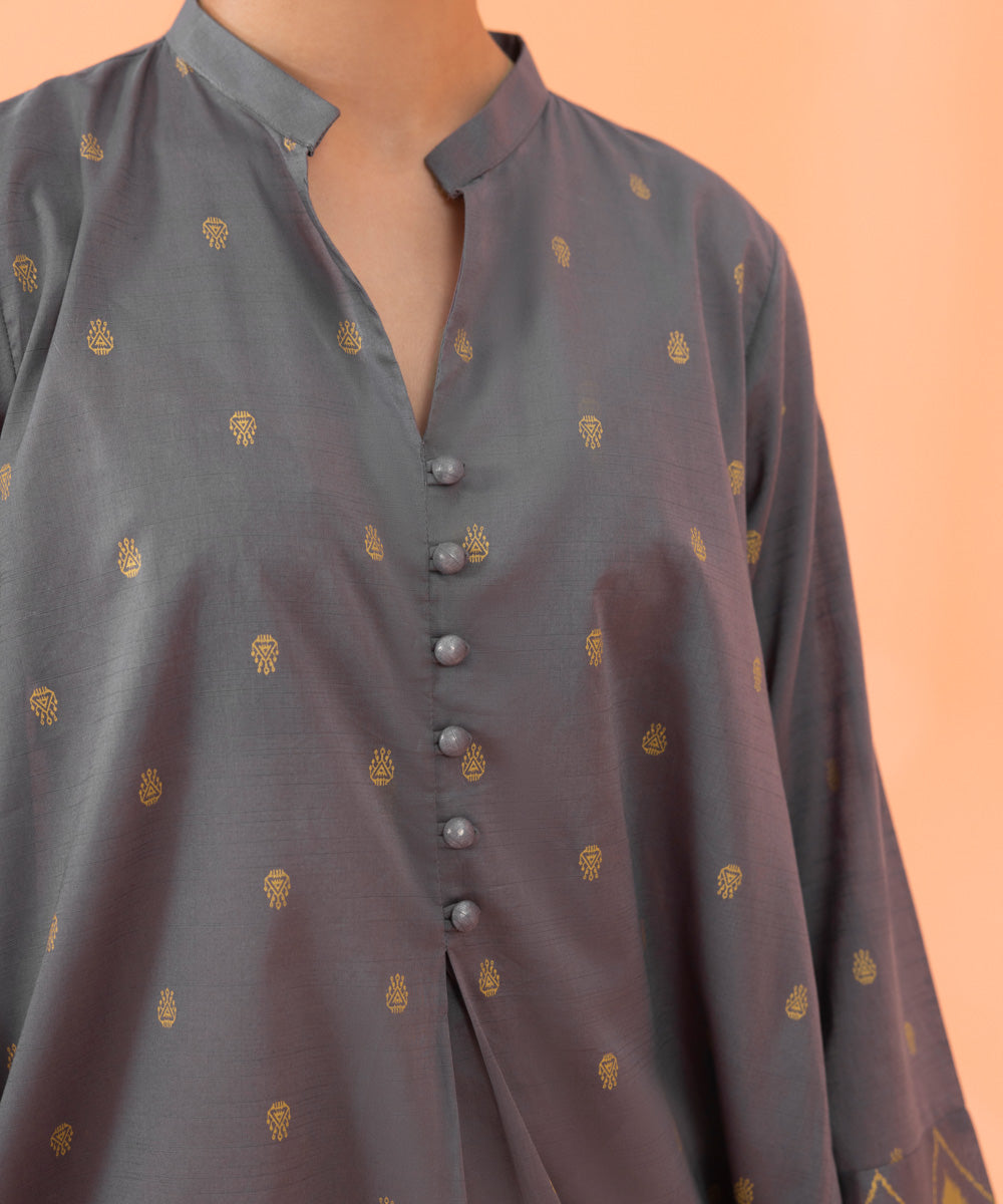 Women's Intermix Pret Printed Textured Lawn Grey Shirt