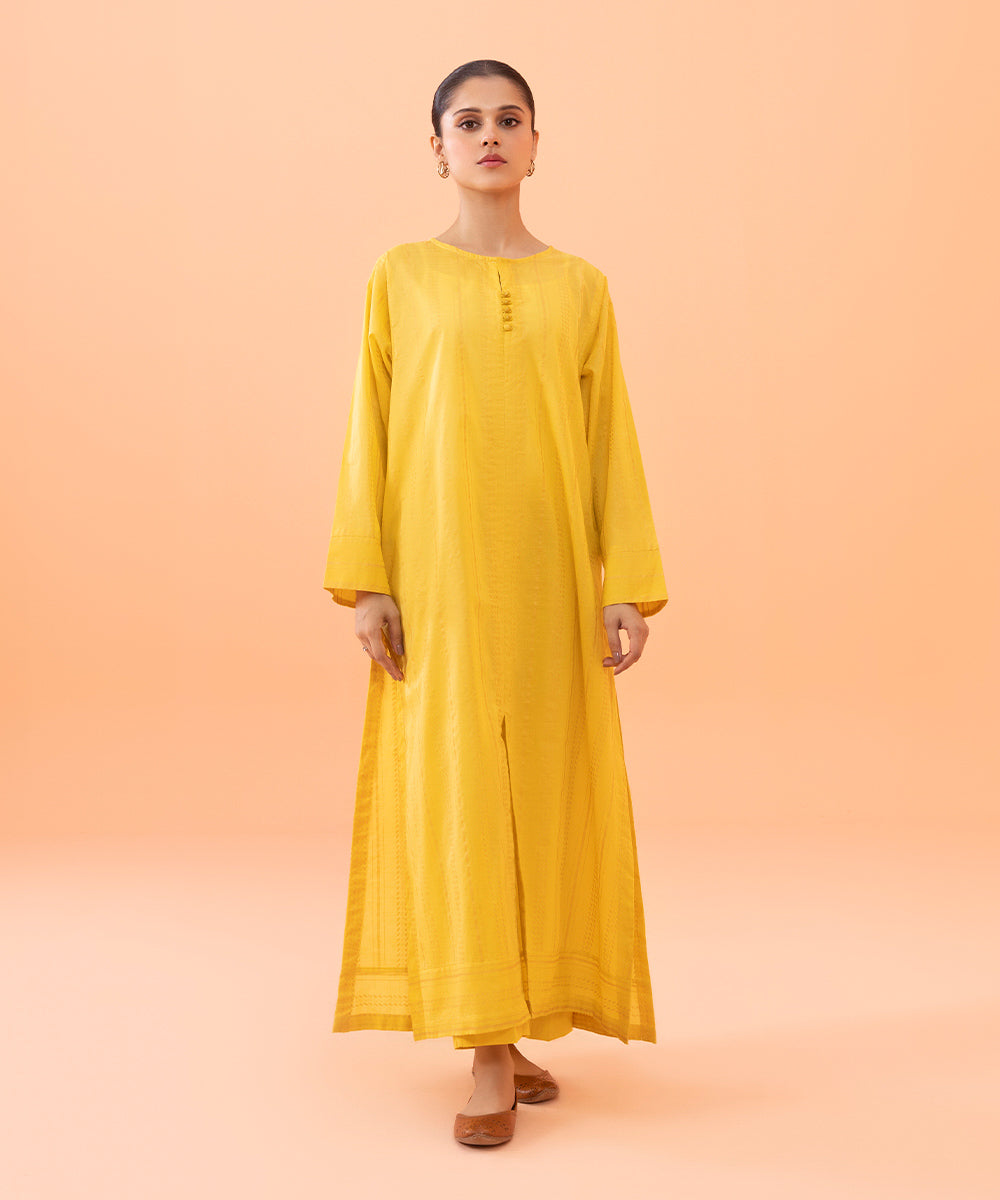 Women's Intermix Pret Solid Textured Lawn Yellow 2 Piece Suit