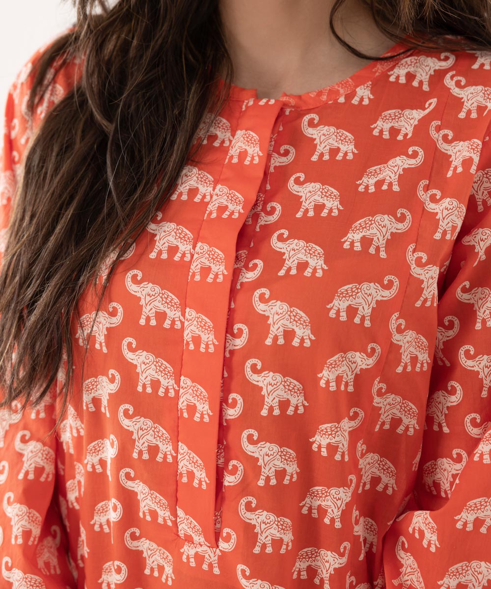 Women's Intermix Pret Lawn Printed Orange Shirt