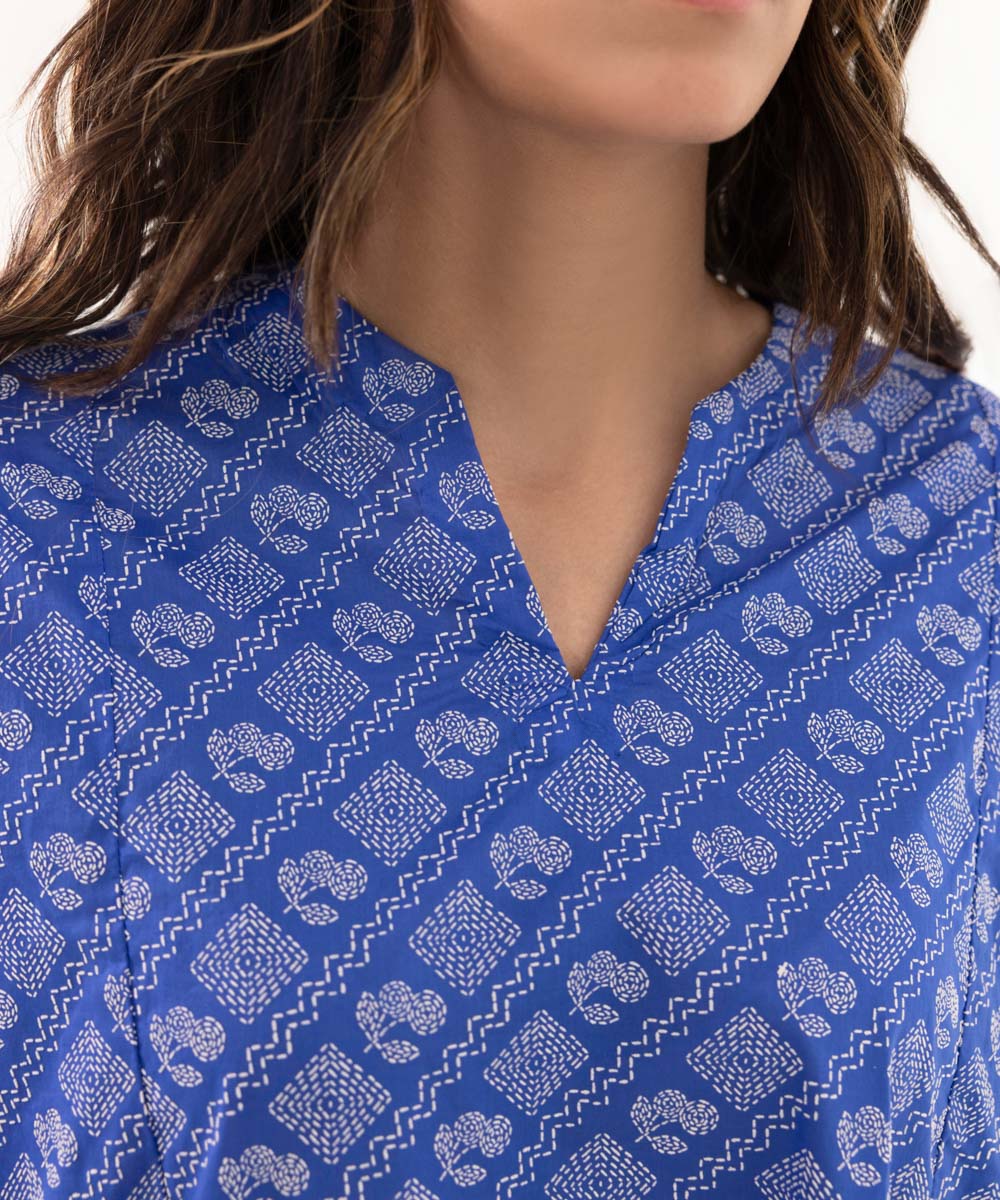 Women's Intermix Pret Lawn Printed Blue Shirt
