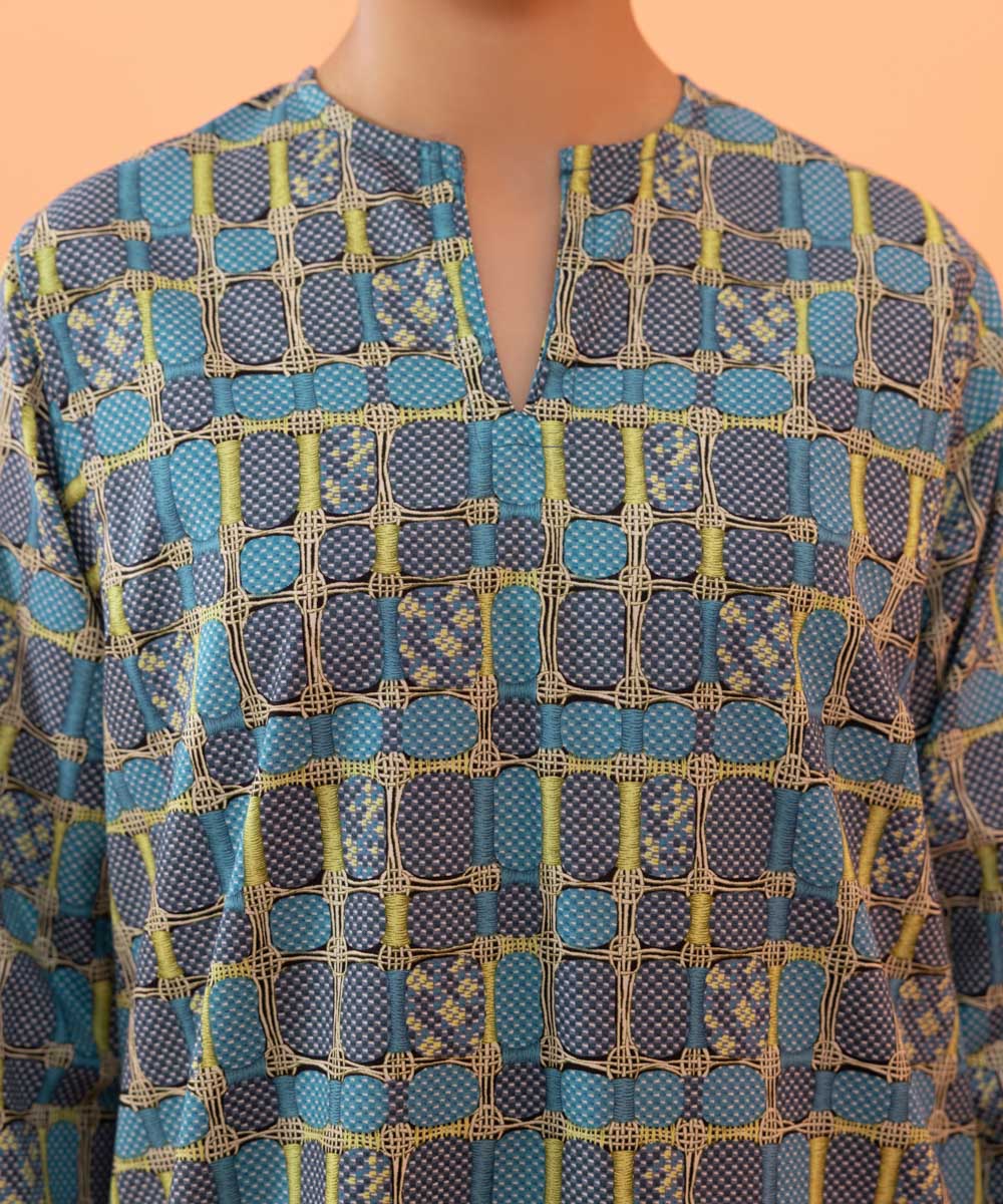 Women's Intermix Pret Printed Dobby Crepe Turquoise 2 Piece Suit