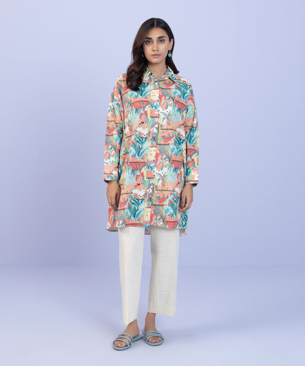 Women's Pret Khaddar Printed Multi Button Down Shirt