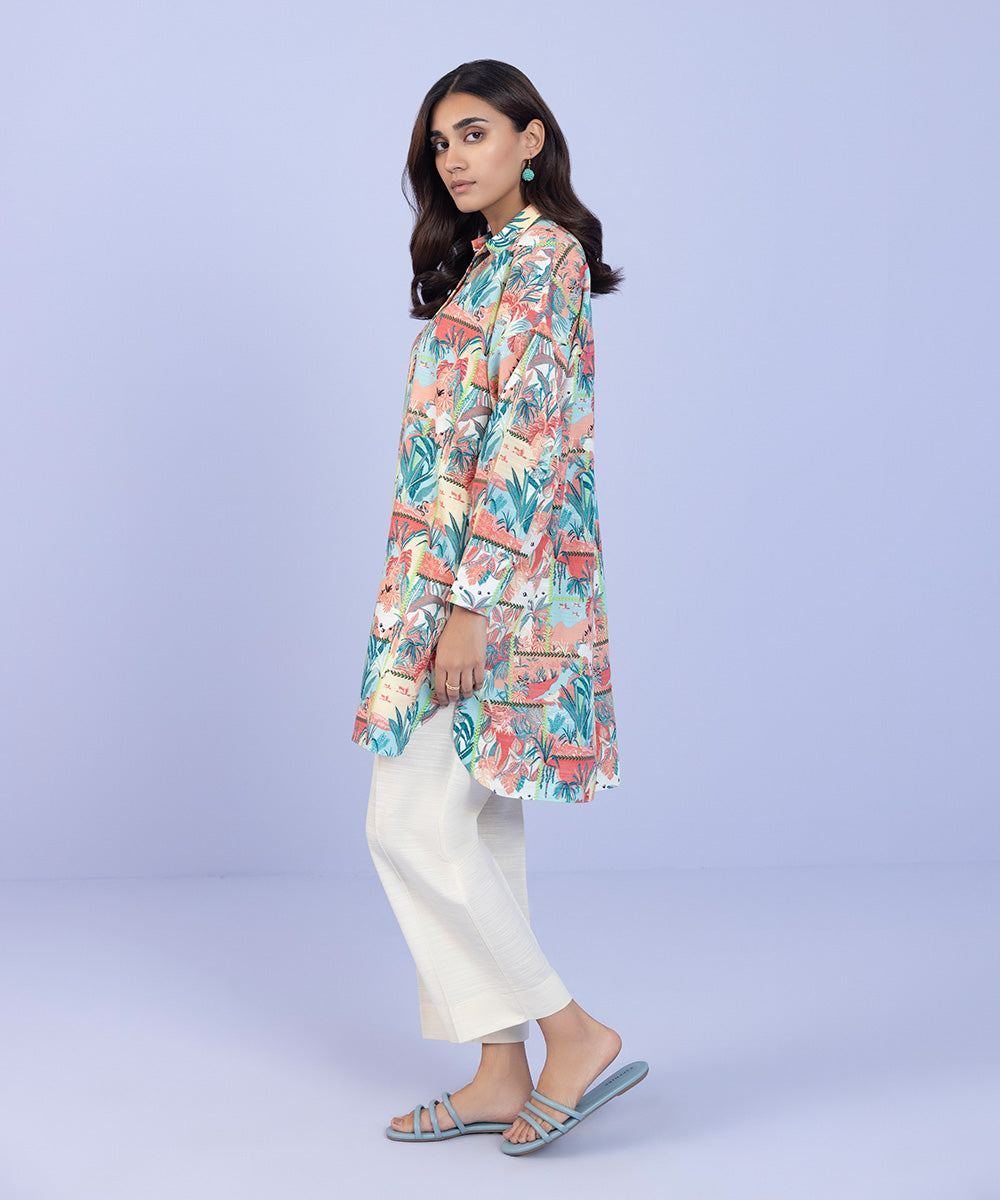 Women's Pret Khaddar Printed Multi Button Down Shirt