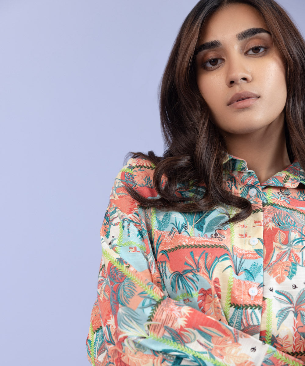 Women's Pret Khaddar Printed Multi Button Down Shirt