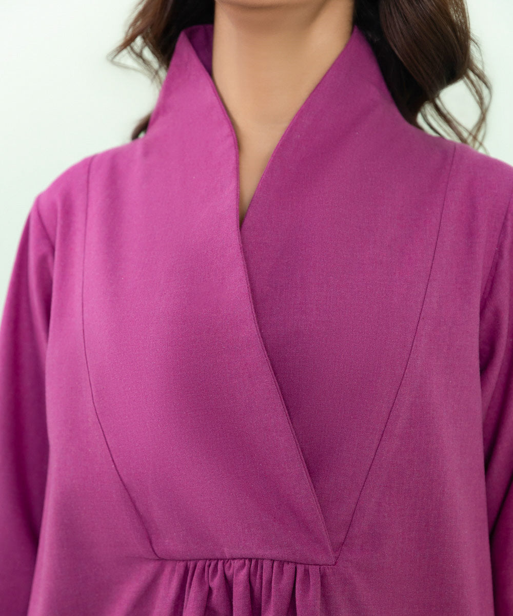 Women's Pret Melange Solid Purple A-Line Shirt