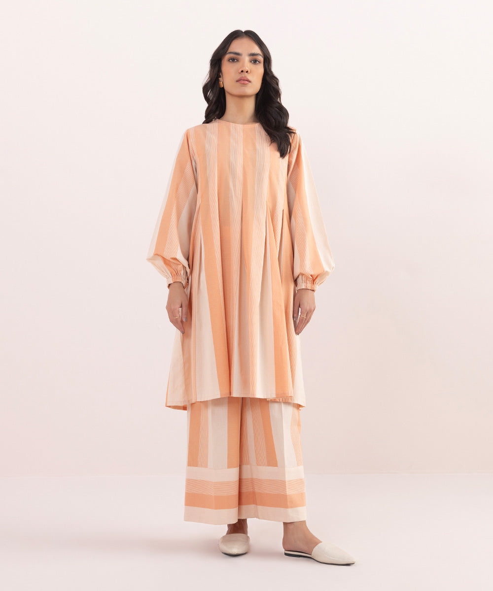 Women's Pret Yarn Dyed Solid Orange A-Line Shirt