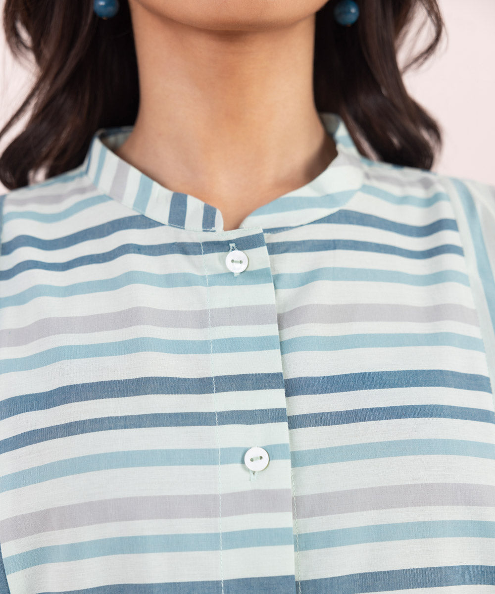 Women's Pret Yarn Dyed Solid Blue A-Line Shirt