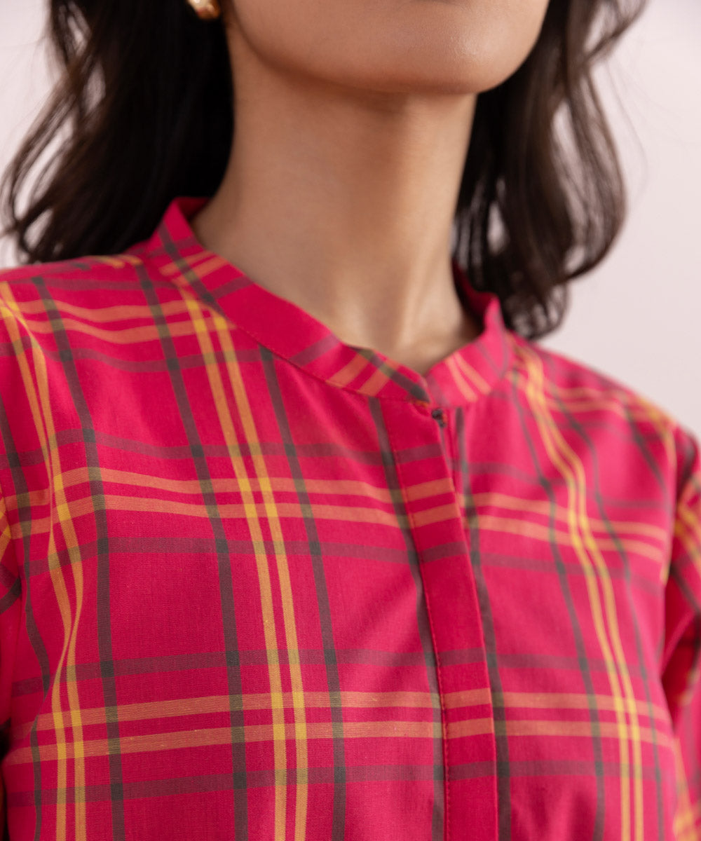 Women's Pret Yarn Dyed Solid Pink A-Line Shirt