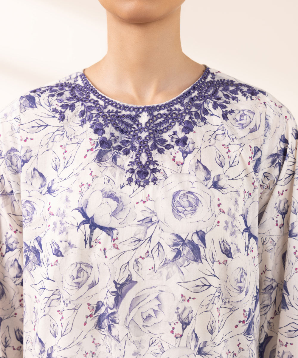 Women's Pret Lawn Printed Embroidered Purple A-Line Shirt