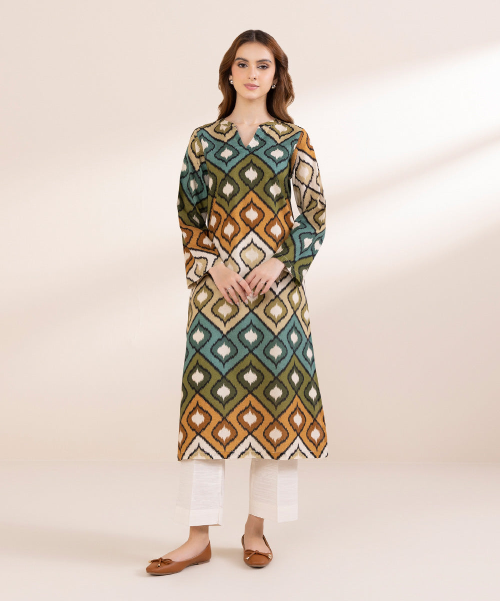 Women's Pret Khaddar Multi Printed Straight Shirt