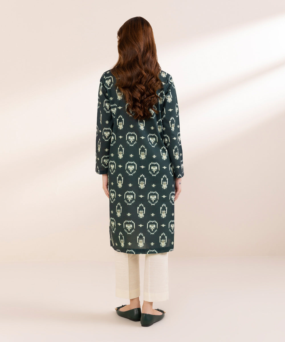 Women's Pret Khaddar Green Printed Straight Shirt