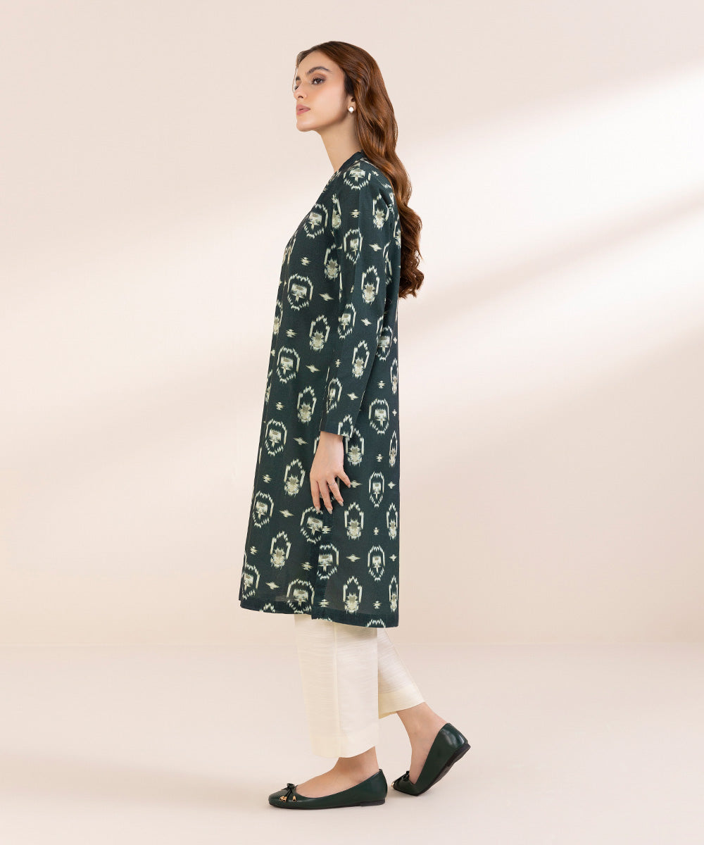 Women's Pret Khaddar Green Printed Straight Shirt