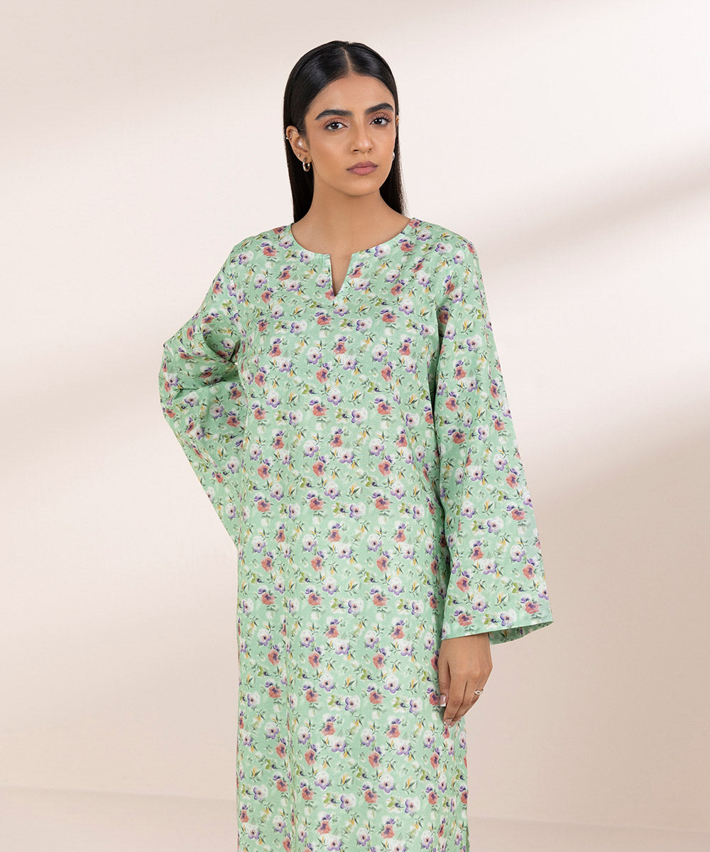 Women's Pret Khaddar Green Printed Straight Shirt