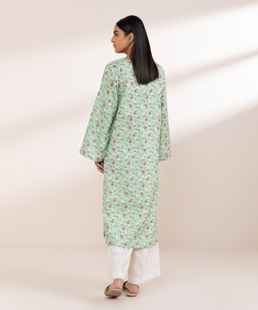 Women's Pret Khaddar Green Printed Straight Shirt