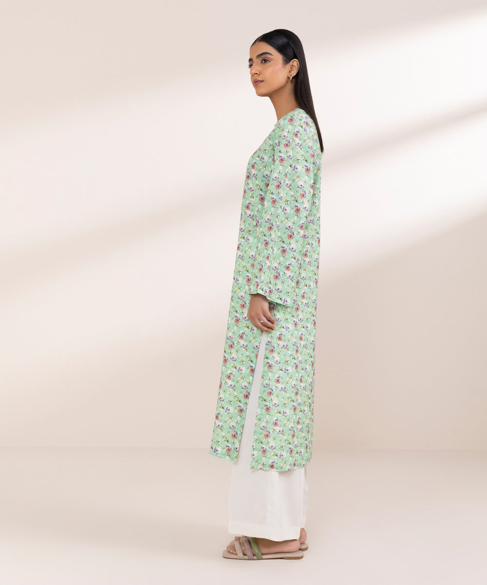 Women's Pret Khaddar Green Printed Straight Shirt