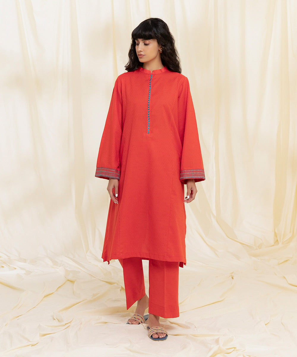 Women's Intermix Pret Recycled Cotton Embroidered Orange 2 Piece Suit