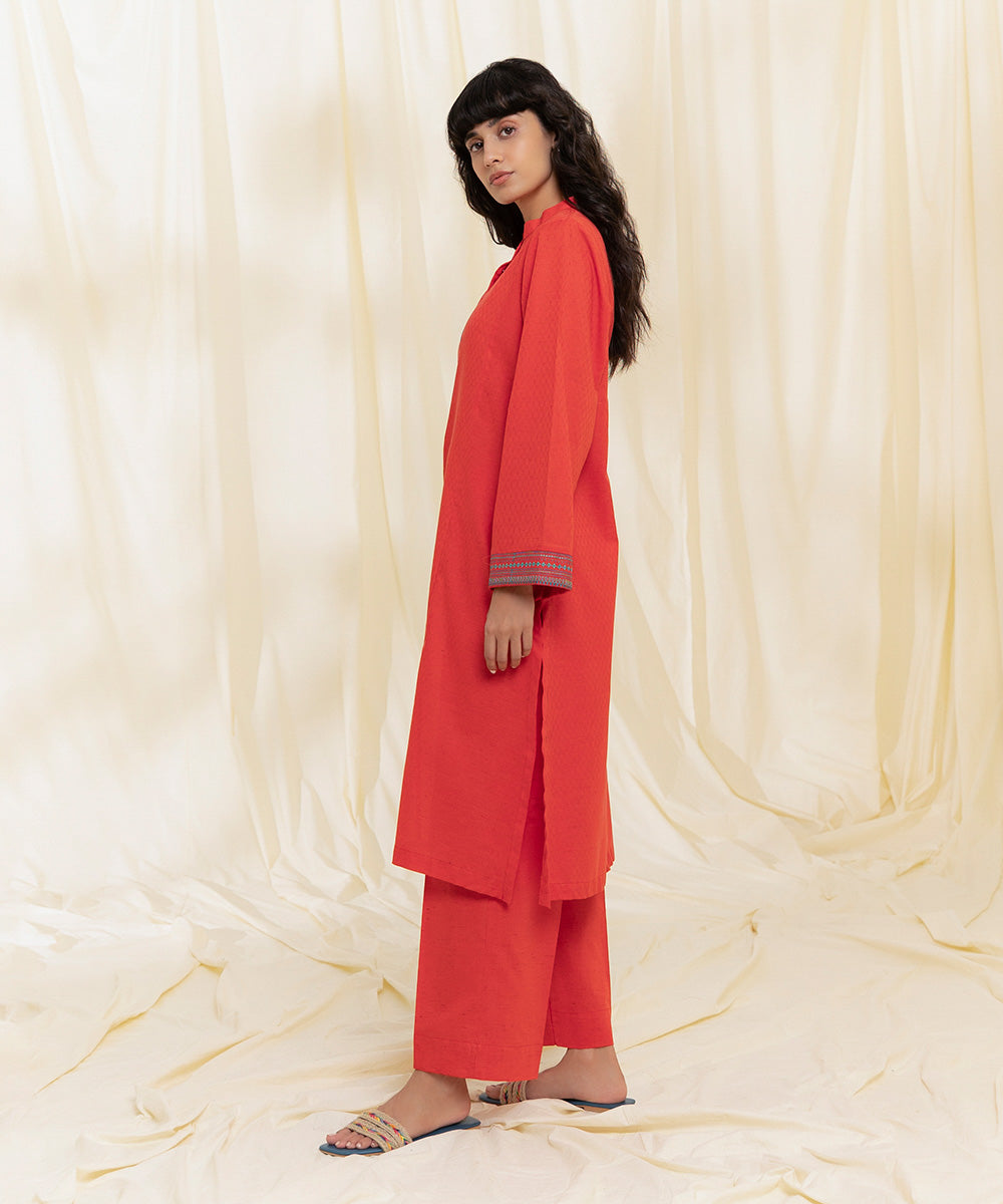 Women's Intermix Pret Recycled Cotton Embroidered Orange 2 Piece Suit