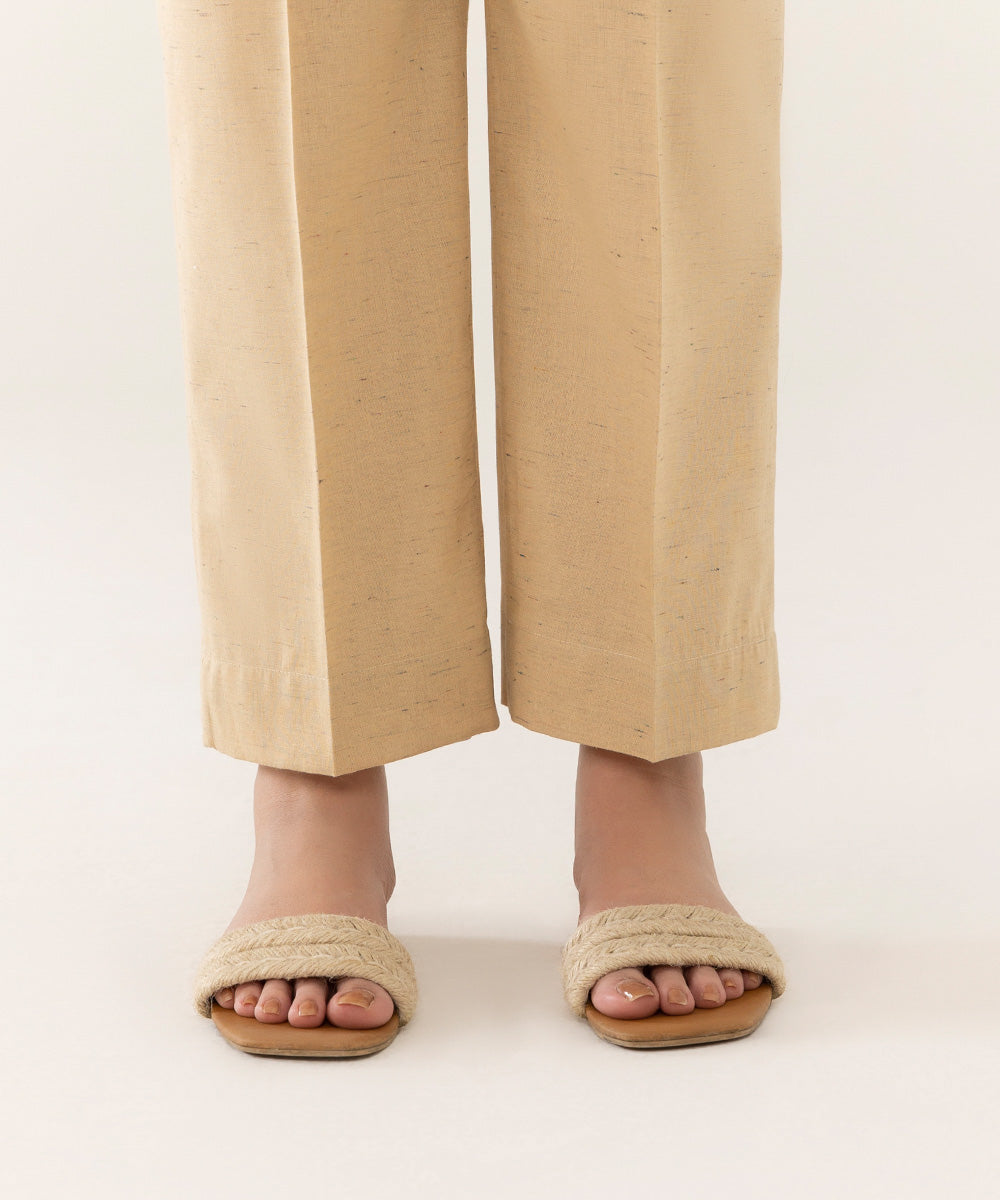 Women's Intermix Pret Recycled Cotton Printed Beige Trousers