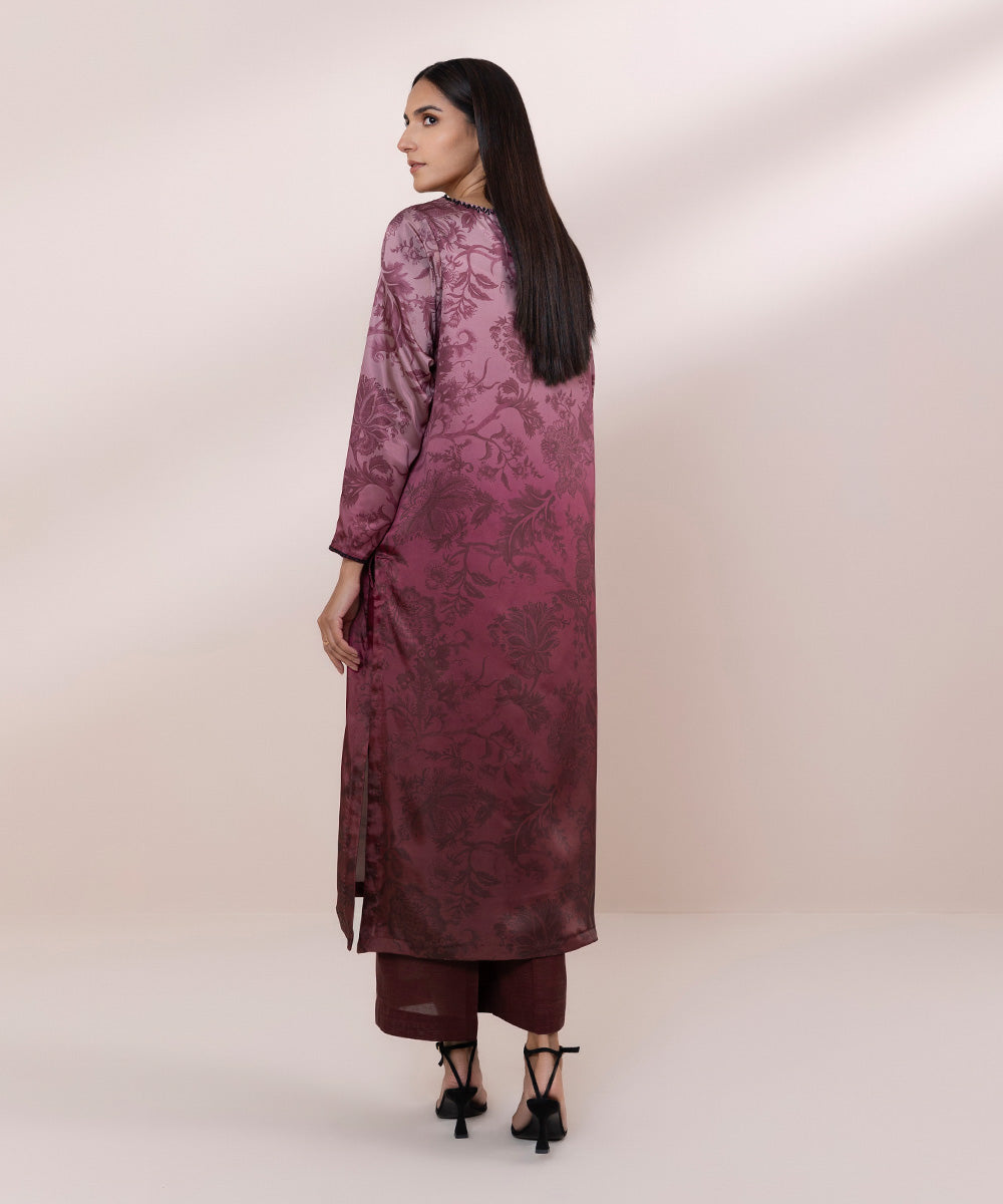 Women's Pret Printed Satin Purple 2 Piece Suit