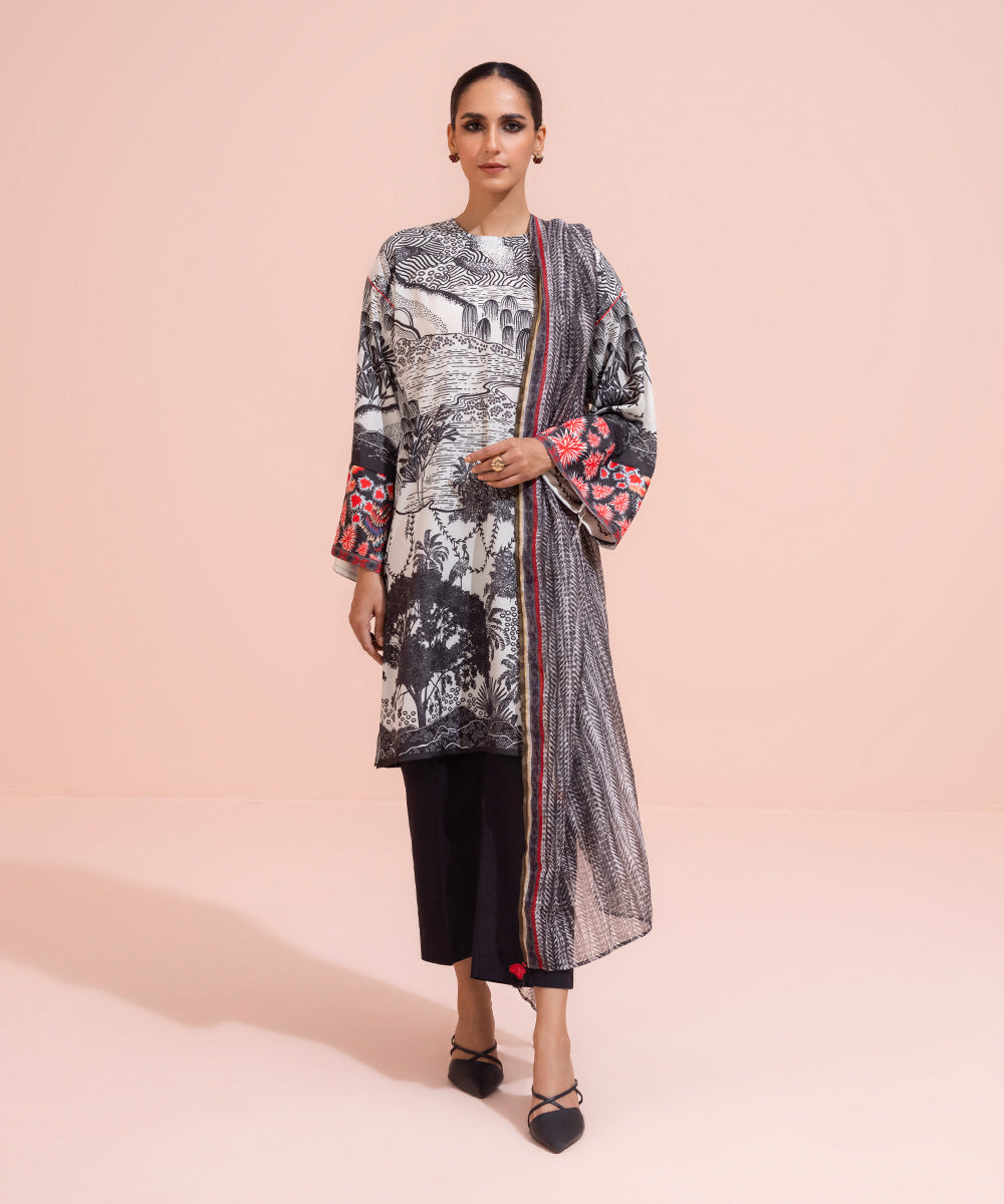 Women's Eid Pret Blended Silk Printed Black 2 Piece Suit