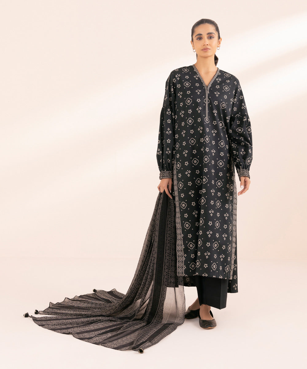 Blended Chiffon Printed Black Dupatta