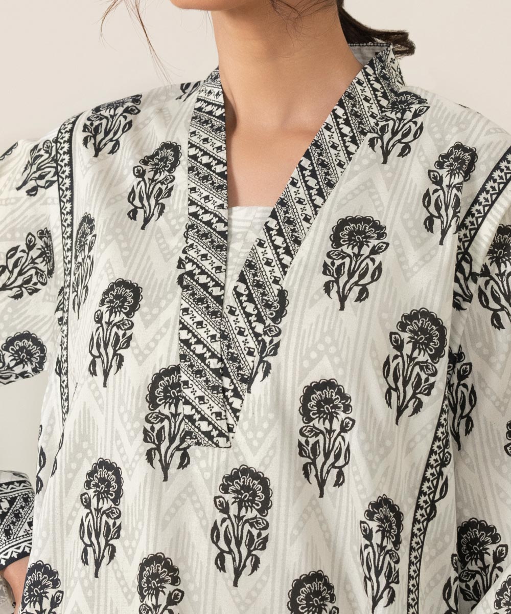 Unstitched Women's Printed Lawn Monochrome Shirt