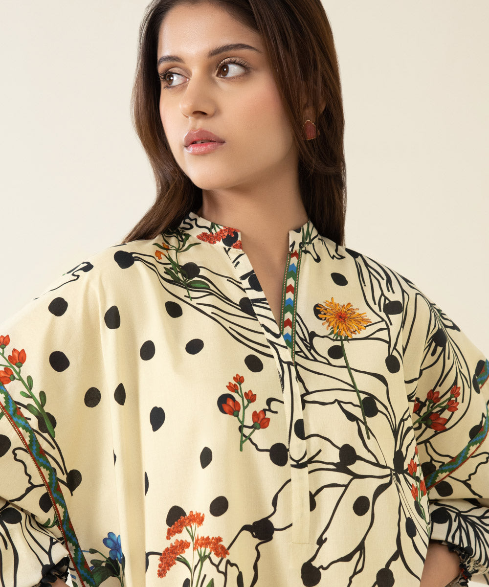 Unstitched Women's Printed Lawn Multi Color Shirt