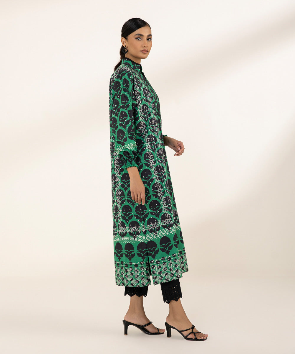Women's Unstitched Lawn Printed Green Shirt