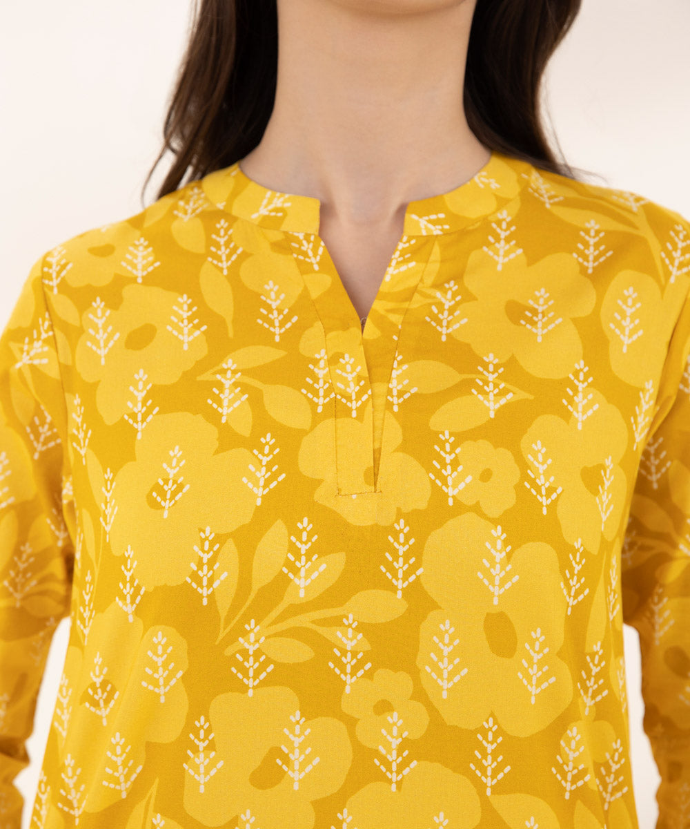 Women's Unstitched Lawn Printed Yellow Shirt