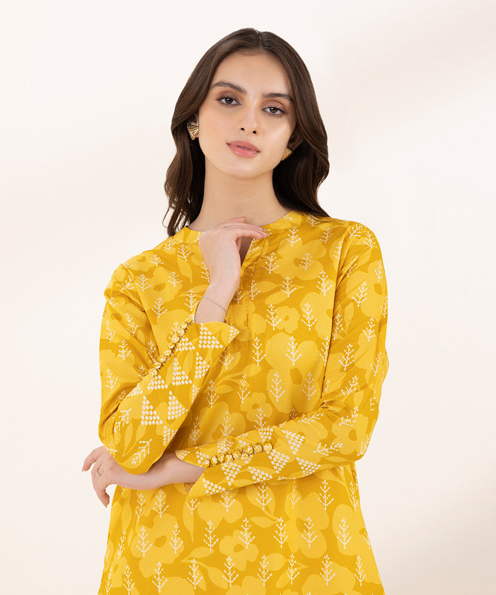 Women's Unstitched Lawn Printed Yellow Shirt
