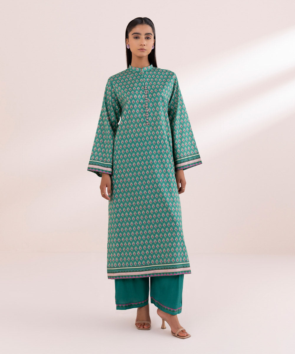 Women's Unstitched Lawn Green Printed Shirt