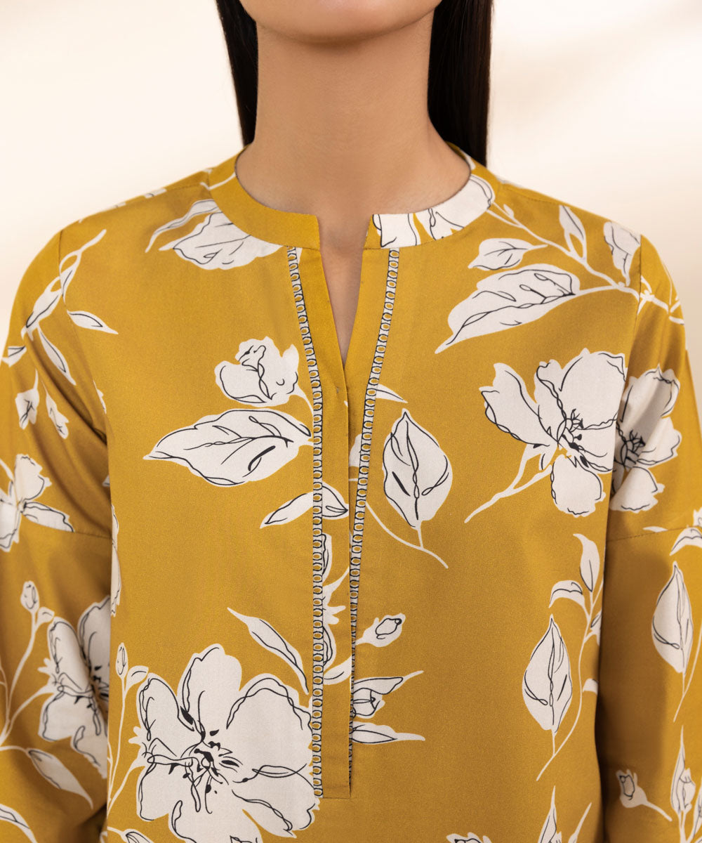 Women's Lawn Printed Yellow Unstitched Shirt