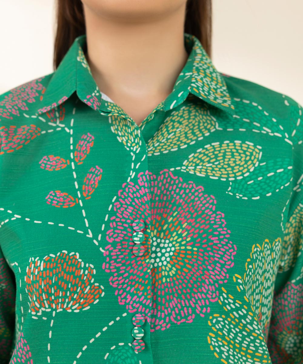 Women's Unstitched Khaddar Printed Green Shirt