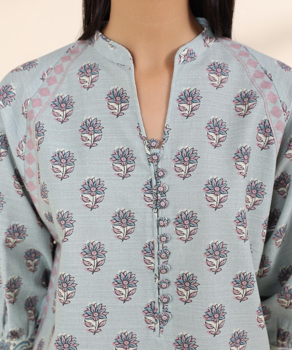 Women's Unstitched Khaddar Blue Printed Shirt