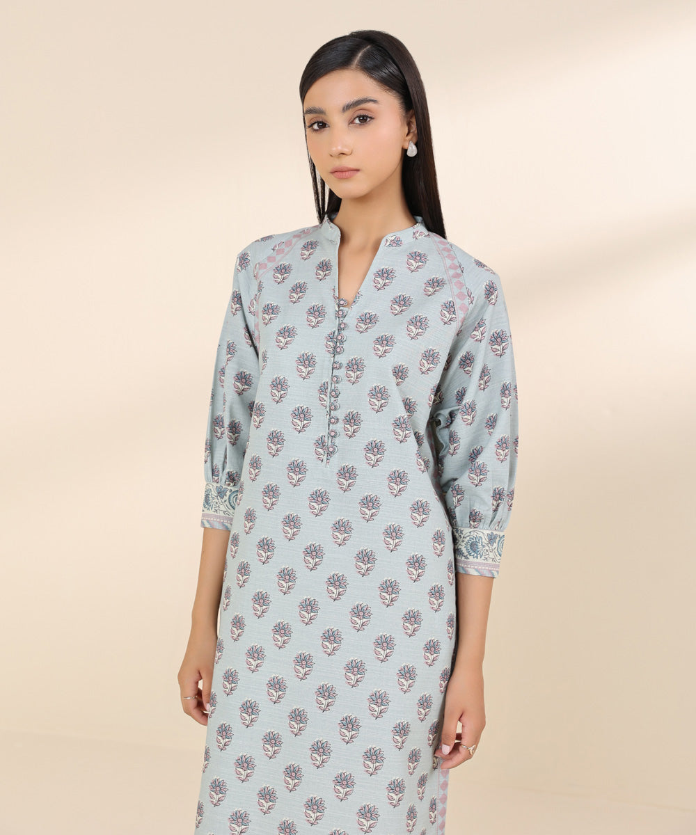 Women's Unstitched Khaddar Blue Printed Shirt