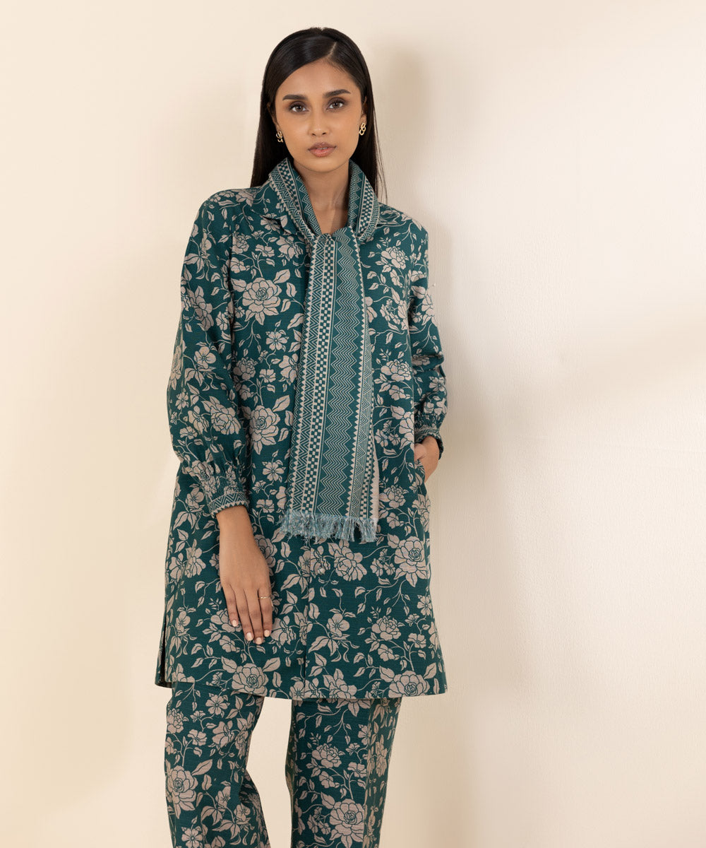 Women's Unstitched Khaddar Green Printed Shirt