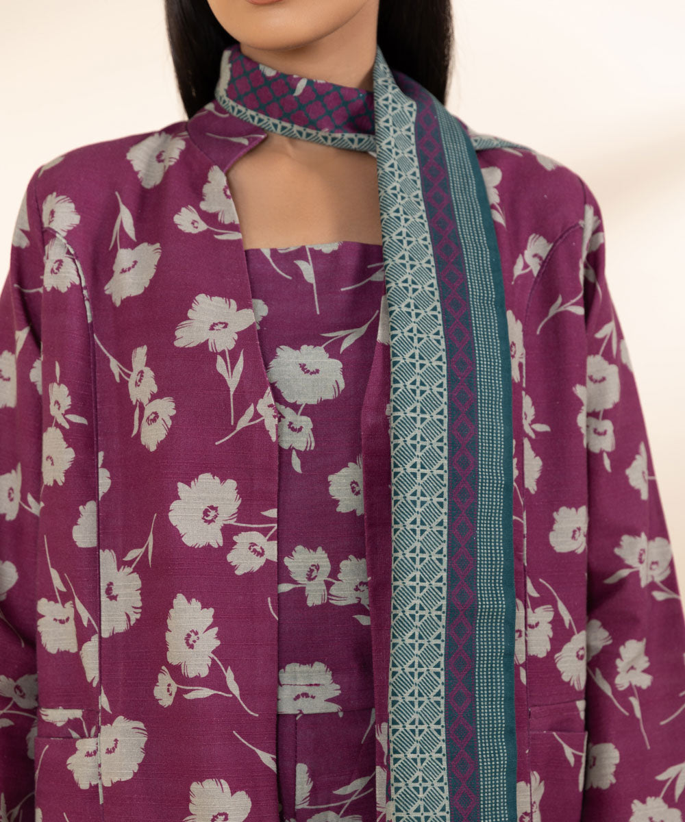 Women's Unstitched Khaddar Purple Printed Shirt