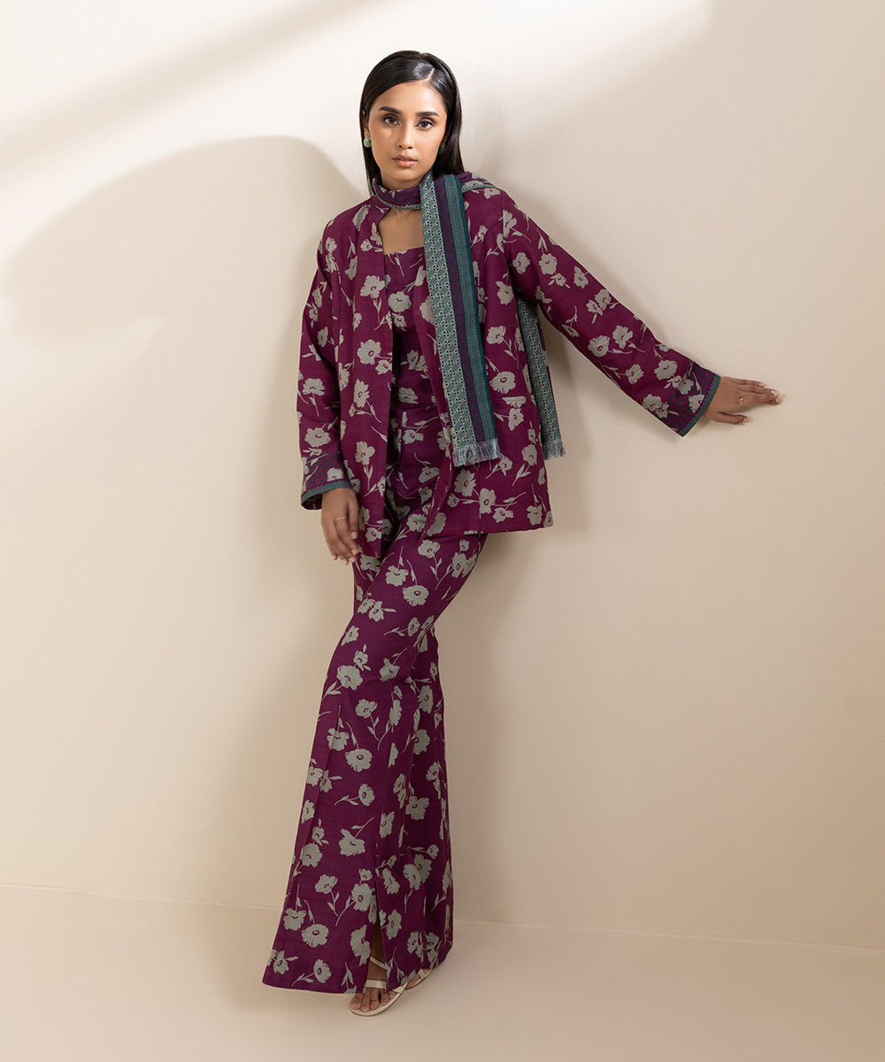 Women's Unstitched Khaddar Purple Printed Shirt